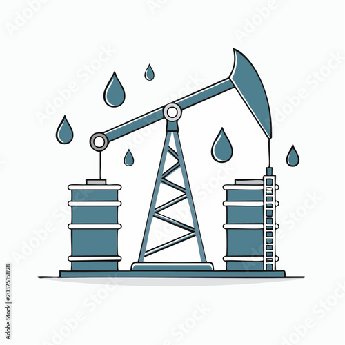 Oil Pumpjack and Barrels Illustration