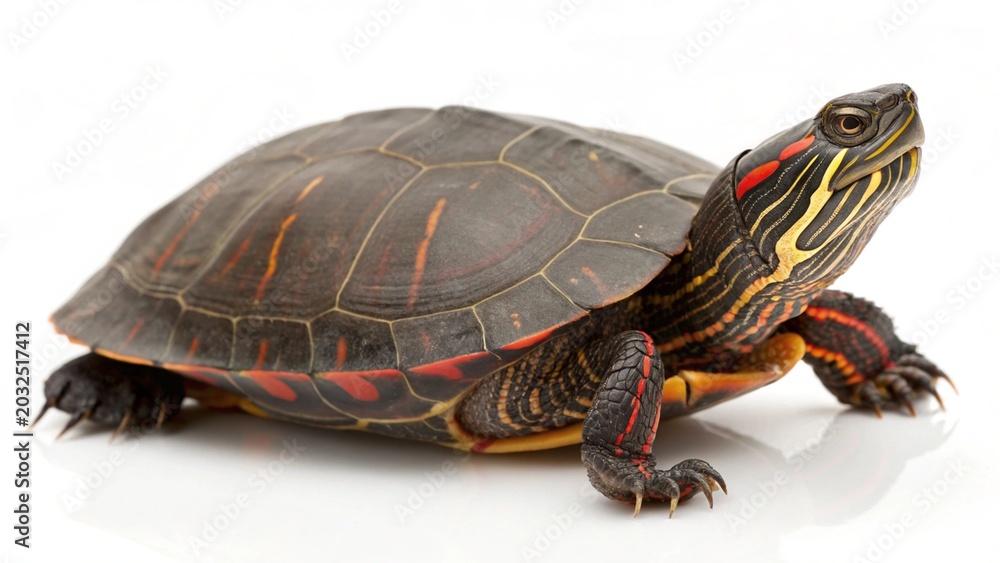 Obraz premium Isolated painted turtle on a solid white studio background