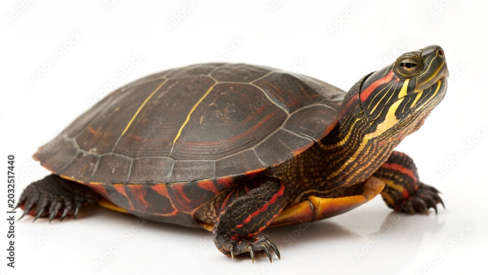 Fototapeta premium Isolated painted turtle on a solid white studio background