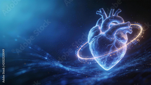 Digital - styled heart with glowing rings