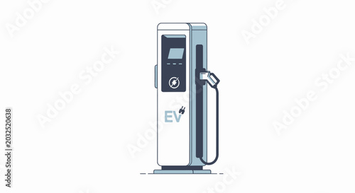 Modern electric vehicle charging station unit on white background