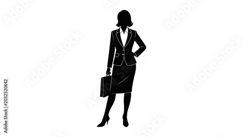 Confident professional woman standing with hands on hips holding briefcase Vector