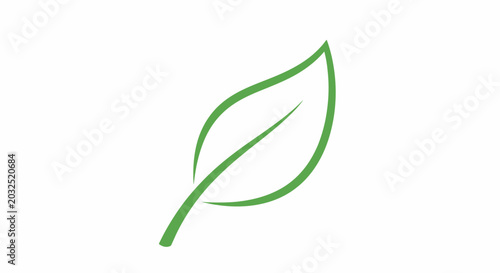 Single hand drawn green leaf on white background