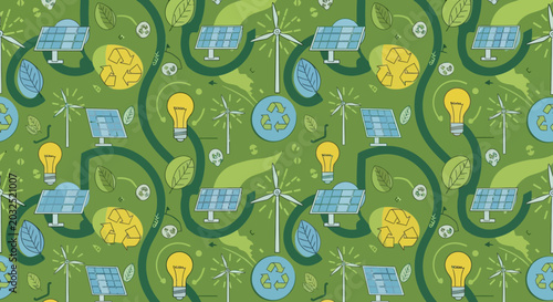 Renewable energy and green technology seamless pattern