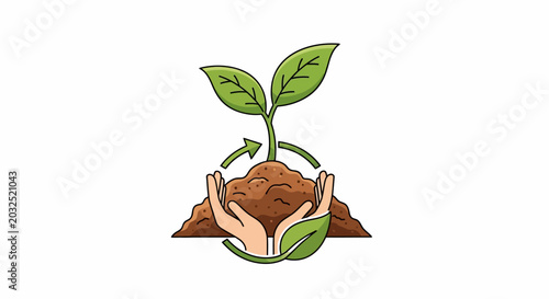 Human hands nurturing a growing sprout in fertile soil