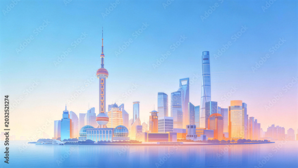Fototapeta premium Cityscape of Shanghai's iconic buildings