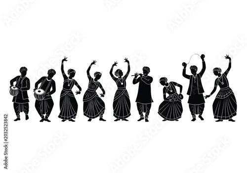 Schilderij op canvas Ancient greek figures in silhouette black and white illustration