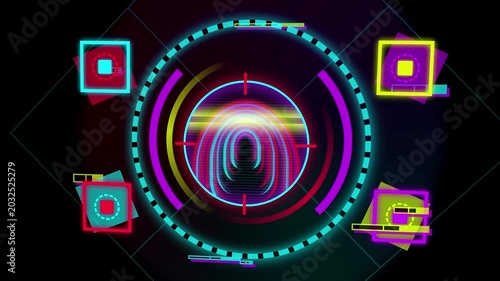 Futuristic biometric fingerprint scan hud animation