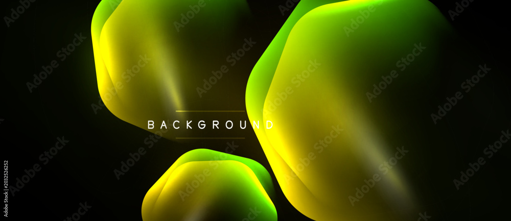 Naklejka premium Abstract fluid shapes, vibrant yellowgreen hues, dark background. Modern design, smooth gradients, dynamic composition.