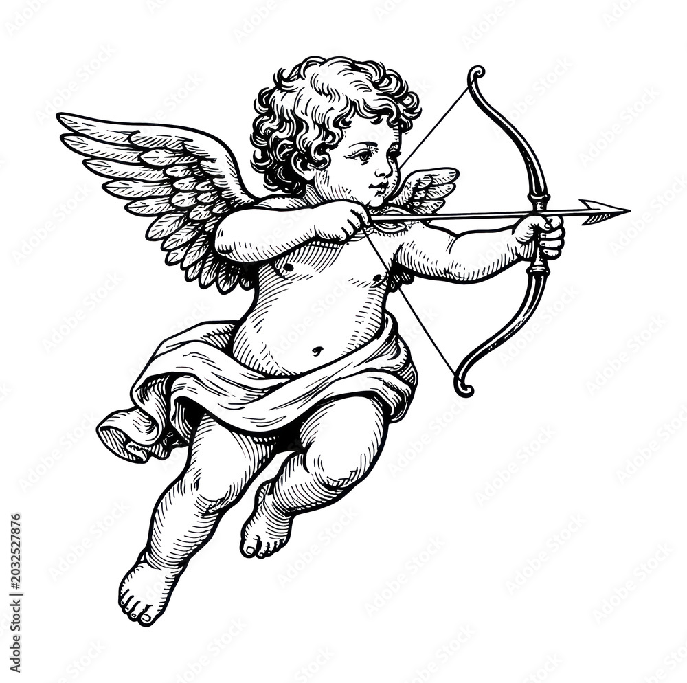 Obraz premium PNG Classic cherub with bow.