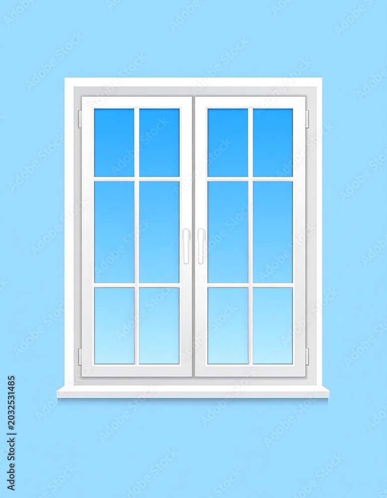Obraz premium White Window on Light Blue Wall.
