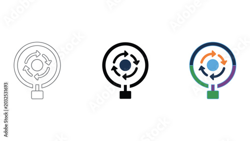 Billede på lærred Continuous cycle icon representing process flow and repetition in three design s