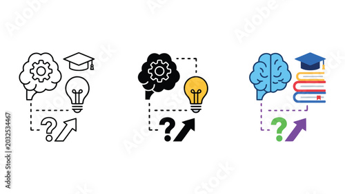 Tableau sur toile Educational development icons representing brain learning with gear and lightbul