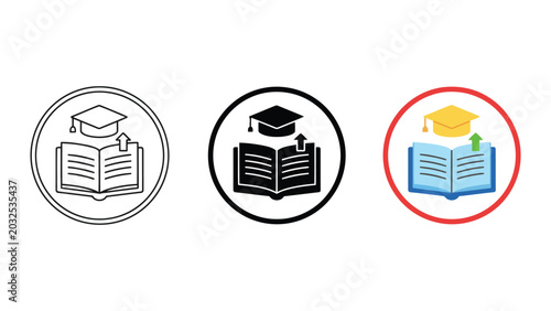 Obraz na plátně Educational book icon set with graduation cap and arrow for online learning and