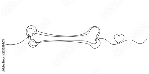 Bone single line art, continuous one line drawing of Isolated outline vector art, Continuous one line drawing of bone. simple human bone line art vector illustration. Bone toy for dog line art, 