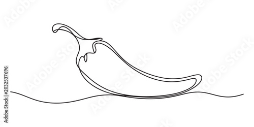 Fotografie chilli continuous one line drawing, Chili Pepper One Line Art Continuous One Line Drawing Minimalist Chili Outline Icon Vector Illustration, Continuous line drawing of chili pepper
