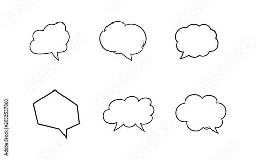 Set of six different speech bubble icons isolated on transparent background