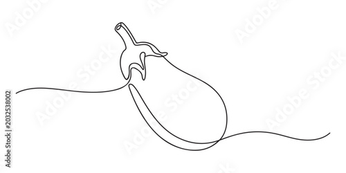 Brinjal continuous one line drawing, Eggplant continuous one line drawing of vegetable in minimalist style. Perfect for food, organic, and healthy lifestyle design