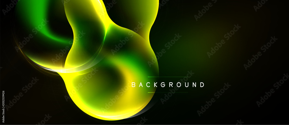 Naklejka premium Abstract neon shapes blend, creating vibrant light effects against dark background. Modern design element for digital projects.