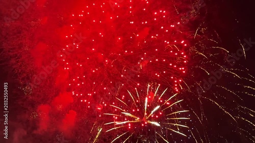 Colorful American fireworks against a dark sky. Fourth of July. The 250th Anniversary of the United States. 250 years of independence. July 4, 2026, is U.S. Independence Day. Footage