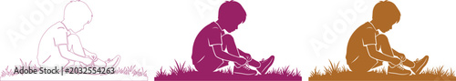 Fotografija Childhood innocence vector illustration, three stylized baby silhouettes playing