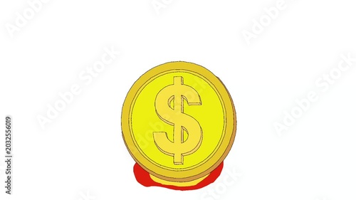 A gold dollar coin with a flaming fire effect in a flat anime style. This minimalist design represents wealth, finances, and success. Perfect for business content.