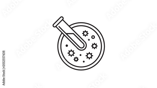 Photos Petri dish with inserted test tube line icon, lab microbe culture, science exper