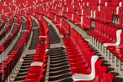 Konstfotografi Olympic Stadium Seating - Red and White Rows of Empty Seats