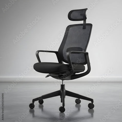 Black ergonomic office chair with a mesh back and headrest sleek