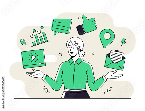 Digital Marketing Flat Illustration for landing page, Web Banner, Mobile App , Email Marketing, Content Strategy, Social Media Analytics, Online Business Promotion