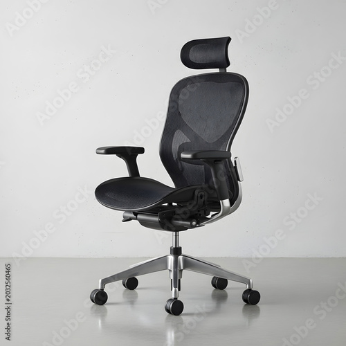 Black ergonomic office chair with a mesh back and headrest sleek