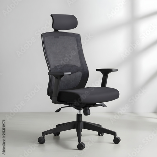 Black ergonomic office chair with a mesh back and headrest sleek