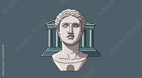 Foto Classical sculpture bust in front of an ancient temple.