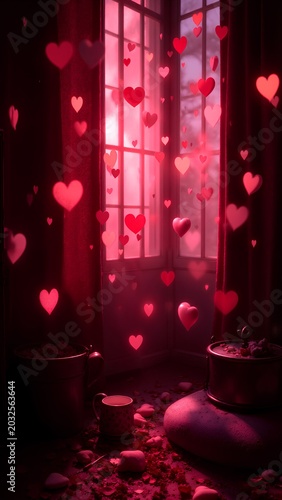 red heart door in the night