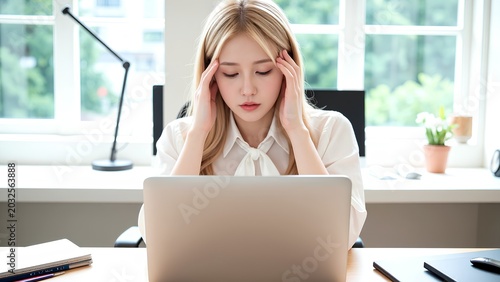 young woman working on laptop