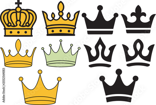 Photos Crown icons, royal crowns, king crowns, 8 vector crowns
