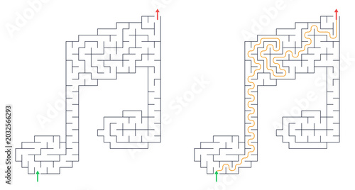 Photos Solved maze vector in music note shape with paths marked clearly