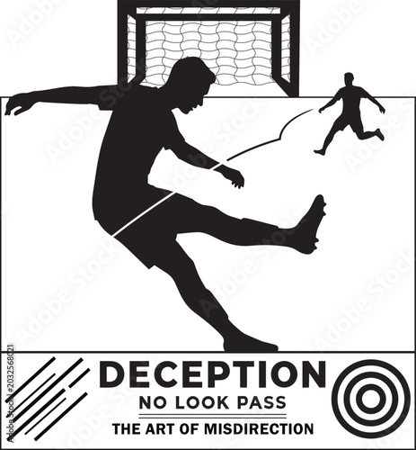 Quadro su tela Soccer player silhouette performing a no look pass, deception and misdirection f