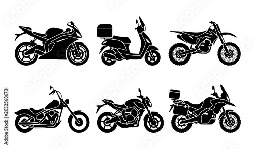 Tableau sur toile Motorcycle silhouette vector set with race bike scooter and chopper icons