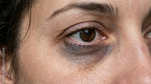 Dark circles under eyes macro close up skin fatigue beauty skincare marketing concept