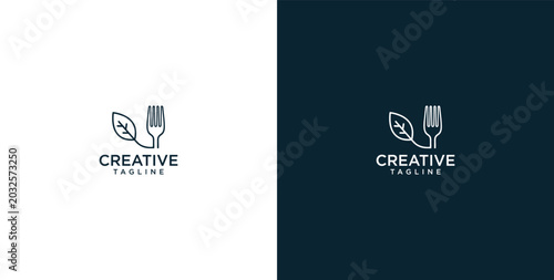 Minimalist fork and leaf logo, perfect for food and nature inspired brands