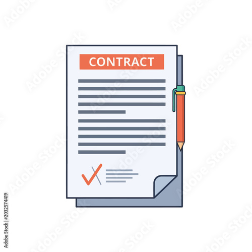 Contract Document with Pen and Checkmark.