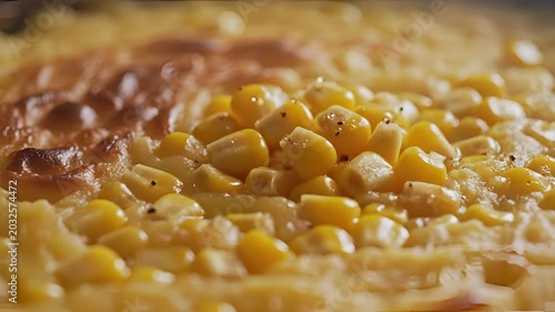 Closeup of Delicious Corn Kernels Baking in a Dish.