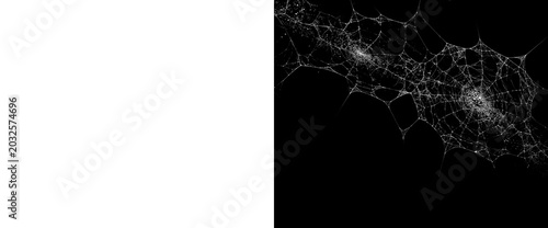 Fotografia Abstract spiderweb clusters and strands on transparent background creating intricate patterns for artistic and design purposes