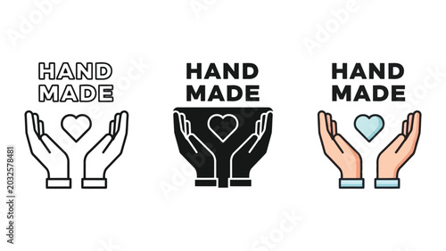 Obraz na płótnie Handmade vector icon set with heart and cupped hands symbols