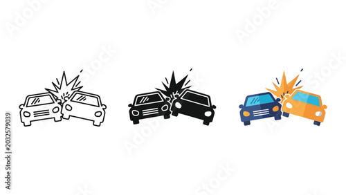 Car accident vector illustration set showing vehicle collision icons