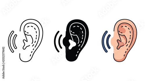 Photos Human ear hearing sound wave icons set vector illustration