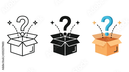 Question mark emerging from open box illustration