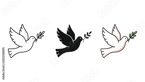 Photos Flying dove with olive branch vector illustration set