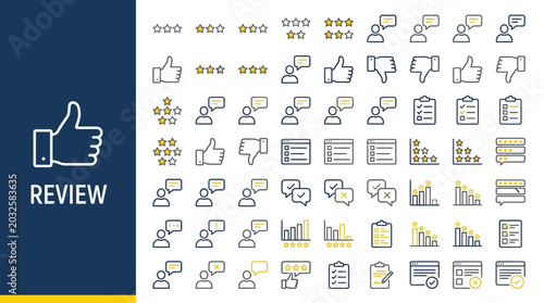 Fotografia 40 Review icons, rating symbols, feedback graphics, business signs isolated on W